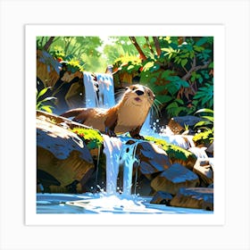 Otter In The Water Art Print