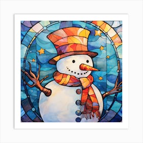 Snowman Stained Glass Art Print