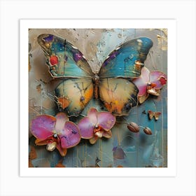 Butterflies And Orchids 1 Art Print