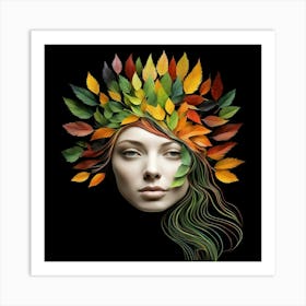 Autumn Leaves On A Woman'S Head Art Print