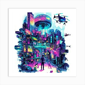 Futuristic City.Generated AI. Wall Art Print 11 Poster