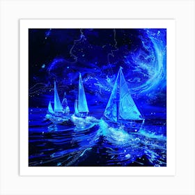 Sailboats In The Night Sky Art Print