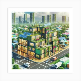 3d Rendering Of A City With Green Buildings Art Print