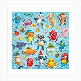 Sea Animals Set Art Print