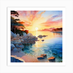 Watercolour Landscape Spiritual Abstraction Notre Dame De Porquerolles Beach 1 Art Print