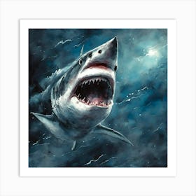 Great White Shark Shark Animal Ocean Mammal Dangerous Predator Nature Wildlife Artwork Art Print