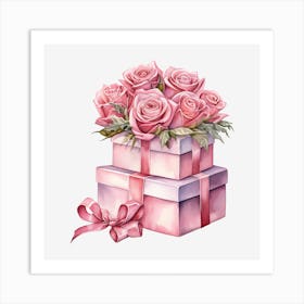 Pink Roses In Gift Boxes Art Print