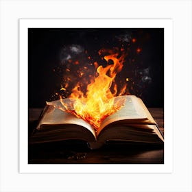 Book On Fire, An Open Book With A Bright Flame Rising From It Symbolizing The Enlightening Power Of Knowledge 1 Art Print