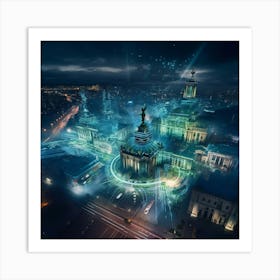 Futuristic City At Night Art Print