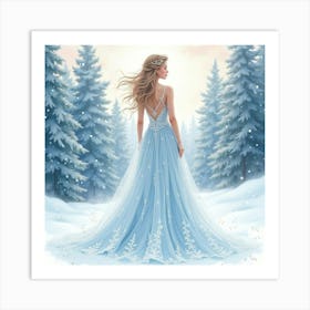 Elegant Dress In Watercolor, With A Dreamy Winter Wonderland 1 Art Print