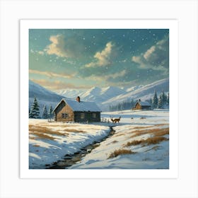 Cabin In The Snow 1 Art Print