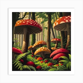 Mushrooms In The Forest Art Print