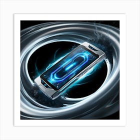 A Sleek, Silver Futuristic Mobile Phone With A Glowing Blue Circuit Board And Neon Lit Accents (5) (1) Art Print