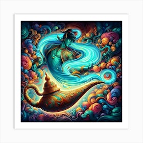 A Colorful Genie Coming Out Of A Bottle 2 Art Print