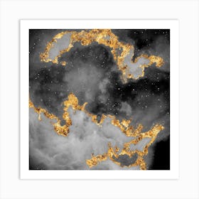 100 Nebulas in Space with Stars Abstract in Black and Gold n.015 Art Print
