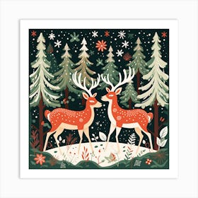 Christmas Deer In The Forest 2 Art Print