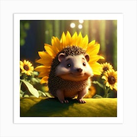 Hedgehog With Sunflowers 1 Art Print