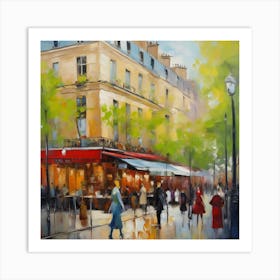 Paris Cafe Paris city, pedestrians, cafes, oil paints, spring colors. 1 Art Print