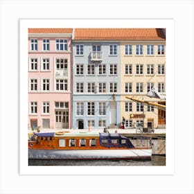Copenhagen Pastel Nyhavn Houses And Boat Square Art Print
