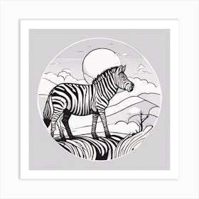 Sticker Art Design, Zebra Howling To A Full Moon, Kawaii Illustration, White Background, Flat Colors (2) 1 Art Print