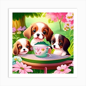 Puppy Tea Party Art Print