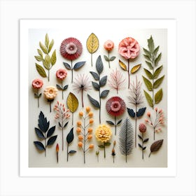 Handcrafted Floral Wall Art | 3D Botanical Decor | Modern Wall Sculpture in Earth Tones Art Print