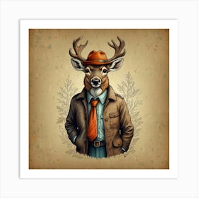 Deer In A Suit 5 Art Print