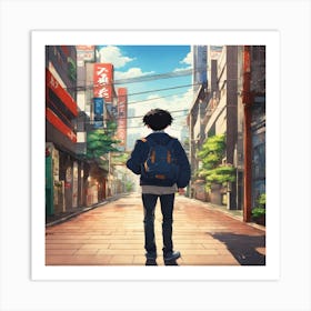 Anime Character Walking Down A Street Art Print