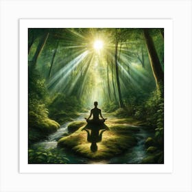 Forest Meditation Wall Print Art A Tranquil Depiction Of Meditation In Nature, Perfect For Inspiring Peace And Inner Reflection In Any Space Art Print