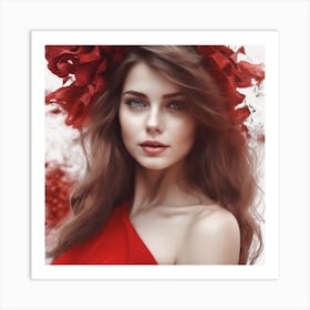 Beautiful Woman In Red Dress Art Print