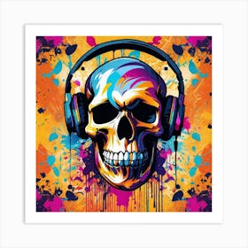 Skull With Headphones 65 Art Print