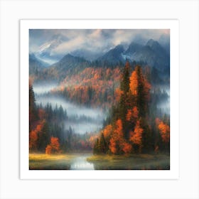 Misty Mountain Landscape Art Print