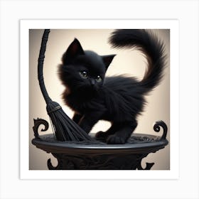 Black Cat With Broom Art Print