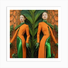 Two Women In Orange And Green Art Print