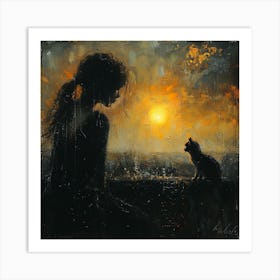 The girl and the cat Art Print