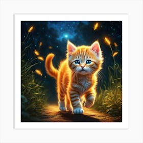 Orange Kitten At Night Art Print