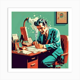 Man Working At His Desk Art Print