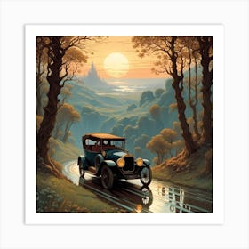 Vintage Car In The Forest Art Print