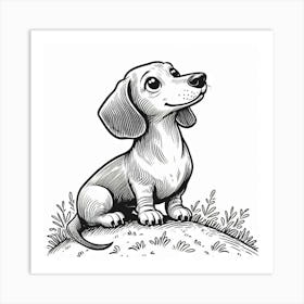 Line Art dachshund dog 1 Art Print