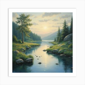 Lake At Sunset 2 Art Print