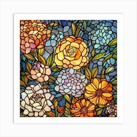 Stained Glass Flowers, Floral Stained Glass, Stained Glass Window Art Print