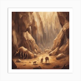 Cave With Animals Stone Age Cave Paintings ( Bohemian Design ) Art Print