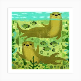 Otters Square Art Print