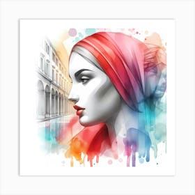 Watercolor Portrait Of A Woman 3 Art Print