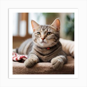 Cat Laying On Bed Art Print