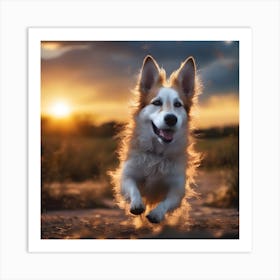 Dog Running At Sunset Art Print