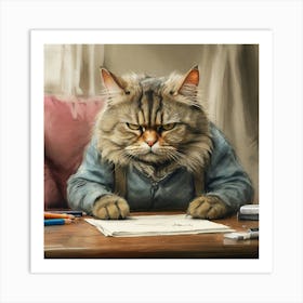 Cat Sitting At Desk 1 Art Print