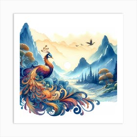 Peacock In The Mountains Art Print