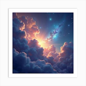 Watercolor Galaxy With Luminous Cosmic Clouds 1 Art Print