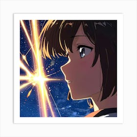 Anime Girl Staring At The Stars Art Print